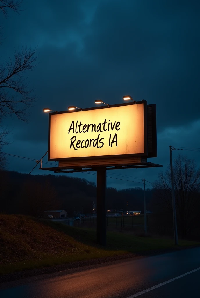vignette for youtube channel a billboard all lit with neom written legibly "Alternative Records IA"