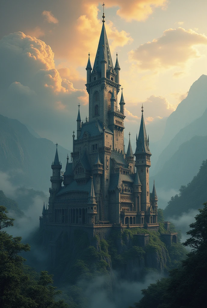 Create a mystical and fantastic 3D castle with a single tower 