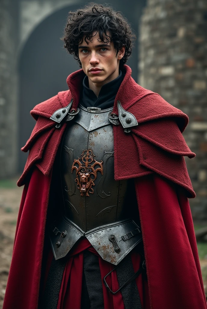 Timothee Chalamet, targaryen prince, red and black armor, medieval, ultra realistic, game of thrones, blue eyes
