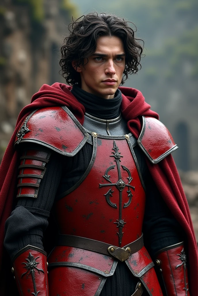 Timothee Chalamet, targaryen prince, red and black armor, medieval, ultra realistic, game of thrones, blue eyes