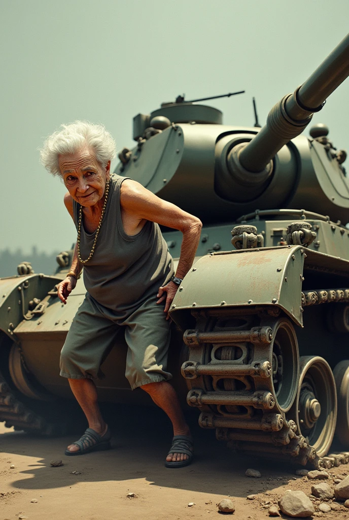 Old lady shoving a tank up her ass
