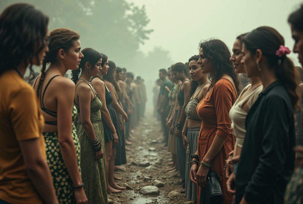 A world in which men and women are alienated and moving in the same direction, large mass with addictions such as cell phones, beverage, cigar, Promiscuity. This world, the environment and nature will be completely destroyed. Shocking image, shocking and future world 2040
