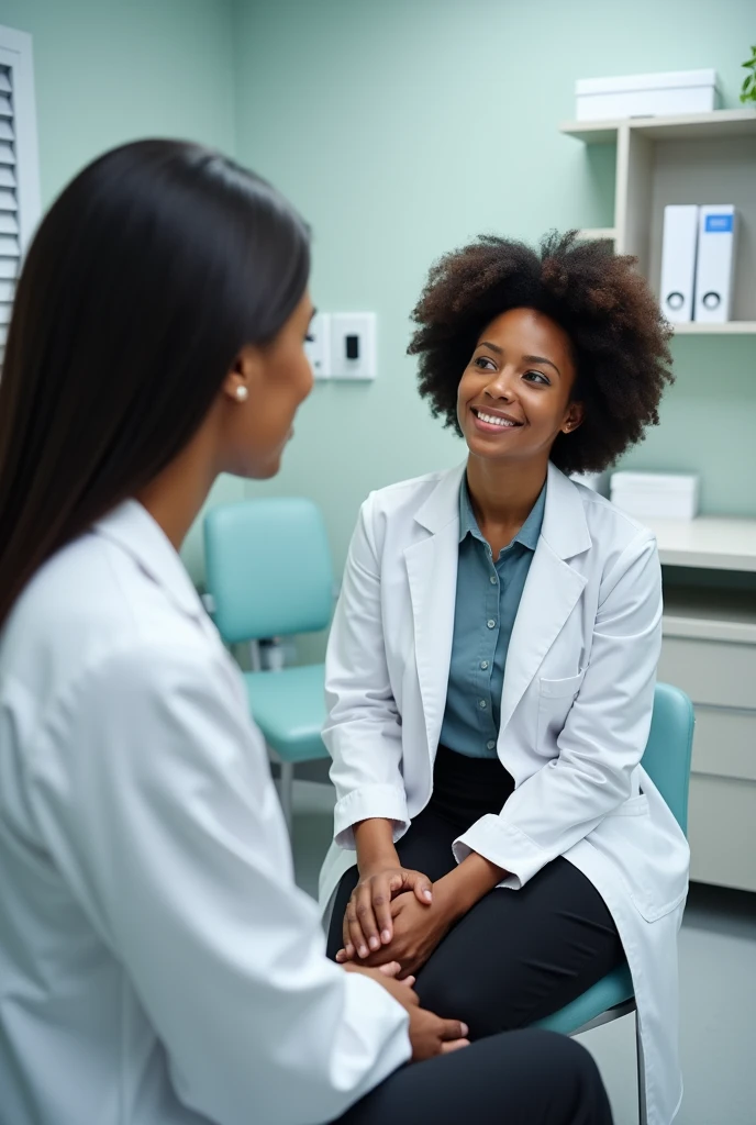 Taking a medical follow-up photo between a black female patient and a white female doctor 