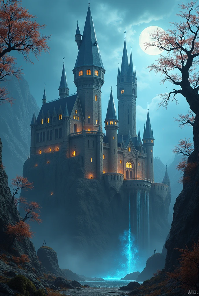 Create a mystical and fantastic 3D castle with two main towers