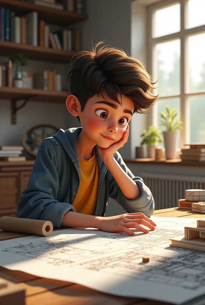 Make a boy who plans structural designs to construct buildings