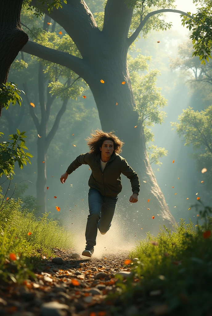PERSON FLEES FROM FALLING TREE