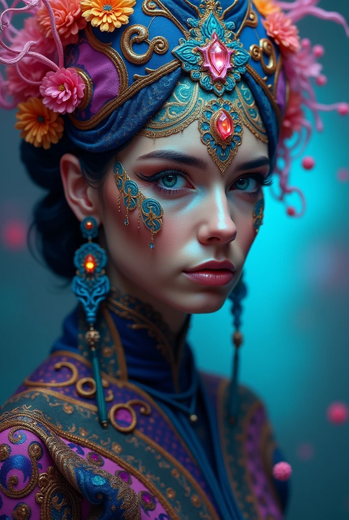 a highly detailed and intricate digital portrait of an elegant and agile healer, surreal psychedelic face, smooth skin, sharp focus, concept art, art station, illustration, LSD, vivid colors, masterpiece, 8k, ultra-detailed, realistic, photorealistic