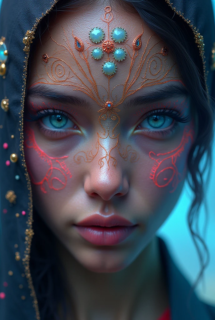 a highly detailed and intricate digital portrait of an elegant and agile healer, surreal psychedelic face, smooth skin, sharp focus, concept art, art station, illustration, LSD, vivid colors, masterpiece, 8k, ultra-detailed, realistic, photorealistic