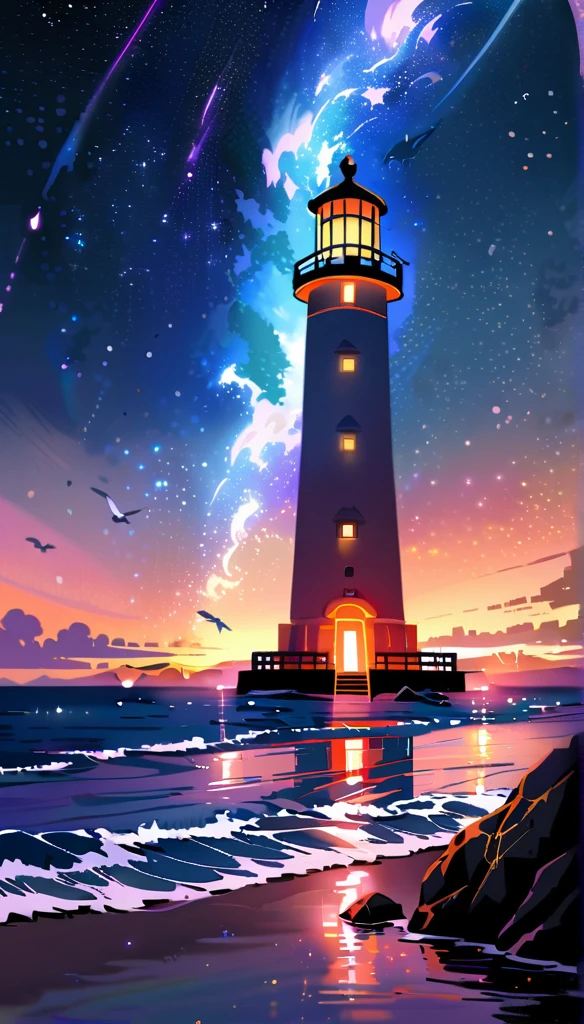 best quality,ultra-detailed,realistic,vivid colors,blue coastline with rocks,calm sea, moonlight,rippling waves,reflection in the water,peaceful atmosphere,tranquil night,serene beauty,glittering stars,shimmering moonlight,starlit sky,gentle breeze,majestic lighthouse,beacon of hope,mesmerizing view,mysterious ambiance,crashing waves,kaleidoscope of colors,dark silhouette,whispering secrets,serenity of the night,sparkling coastline,majestic beauty,darkness and tranquility,a mesmerizing night scene,glowing horizon,secluded paradise,abundance of stars,faint sound of seagulls,eternal beauty.