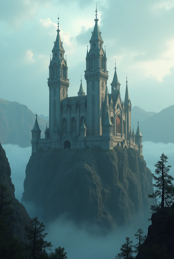 Create a mystical and fantastic 3D castle with two identical main towers