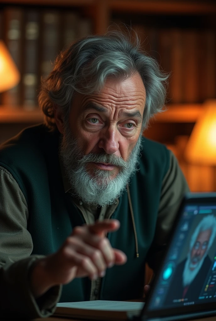 Man telling stories looking at the screen