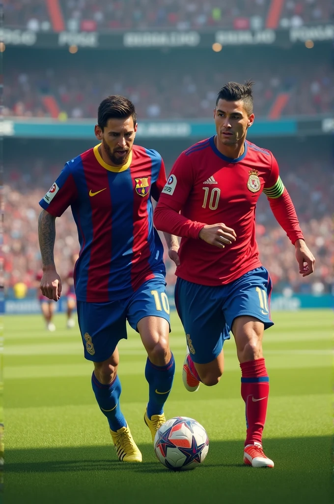 Juenera an image of Messi and Cristiano Ronaldo playing together for the Colo Colo of Chile