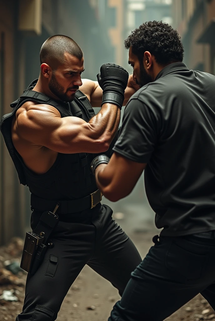Krav Maga fighter punching a thug in the throat