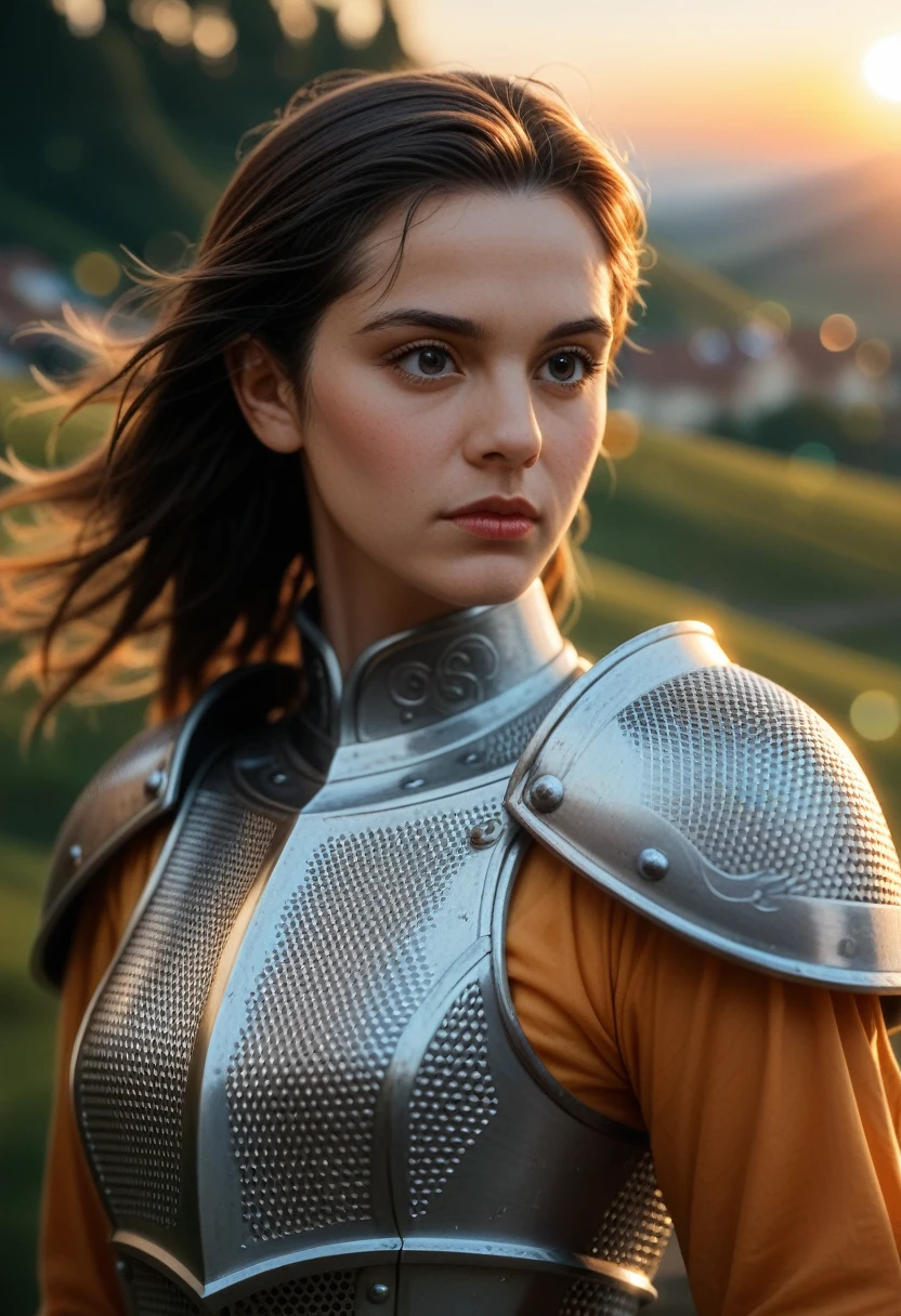 (masterpiece), (extremely intricate:1.3), (realistic), portrait of a girl, the most beautiful in the world, (medieval armor), metal reflections, upper body, outdoors, intense sunlight, far away castle, professional photograph of a stunning woman tugcekazaz01 detailed, sharp focus, dramatic, award winning, cinematic lighting, octane render unreal engine, volumetrics dtx, (film grain, blurry background, blurry foreground, bokeh, depth of field, sunset, motion blur:1.3), chainmail, <lora:TugKaz01-000003:1>
