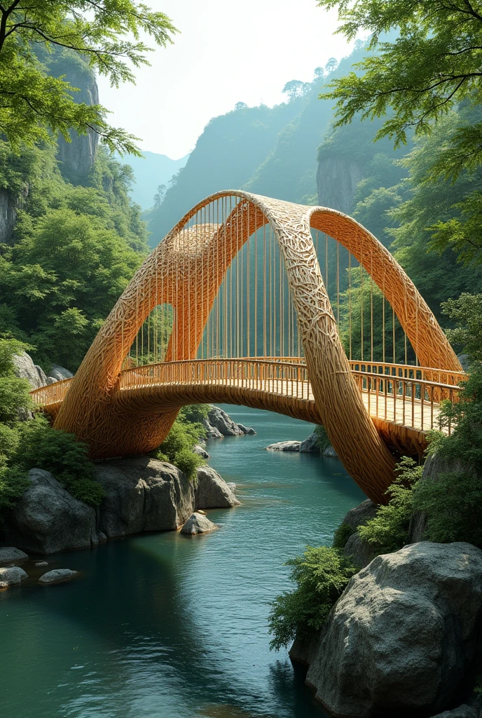 Bamboo structure bridge that is innovative and aesthetic ,architecture