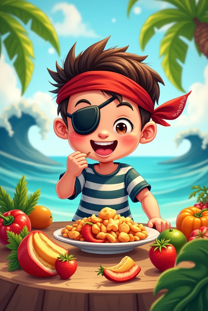 pirate ???, caricature, eating healthy food