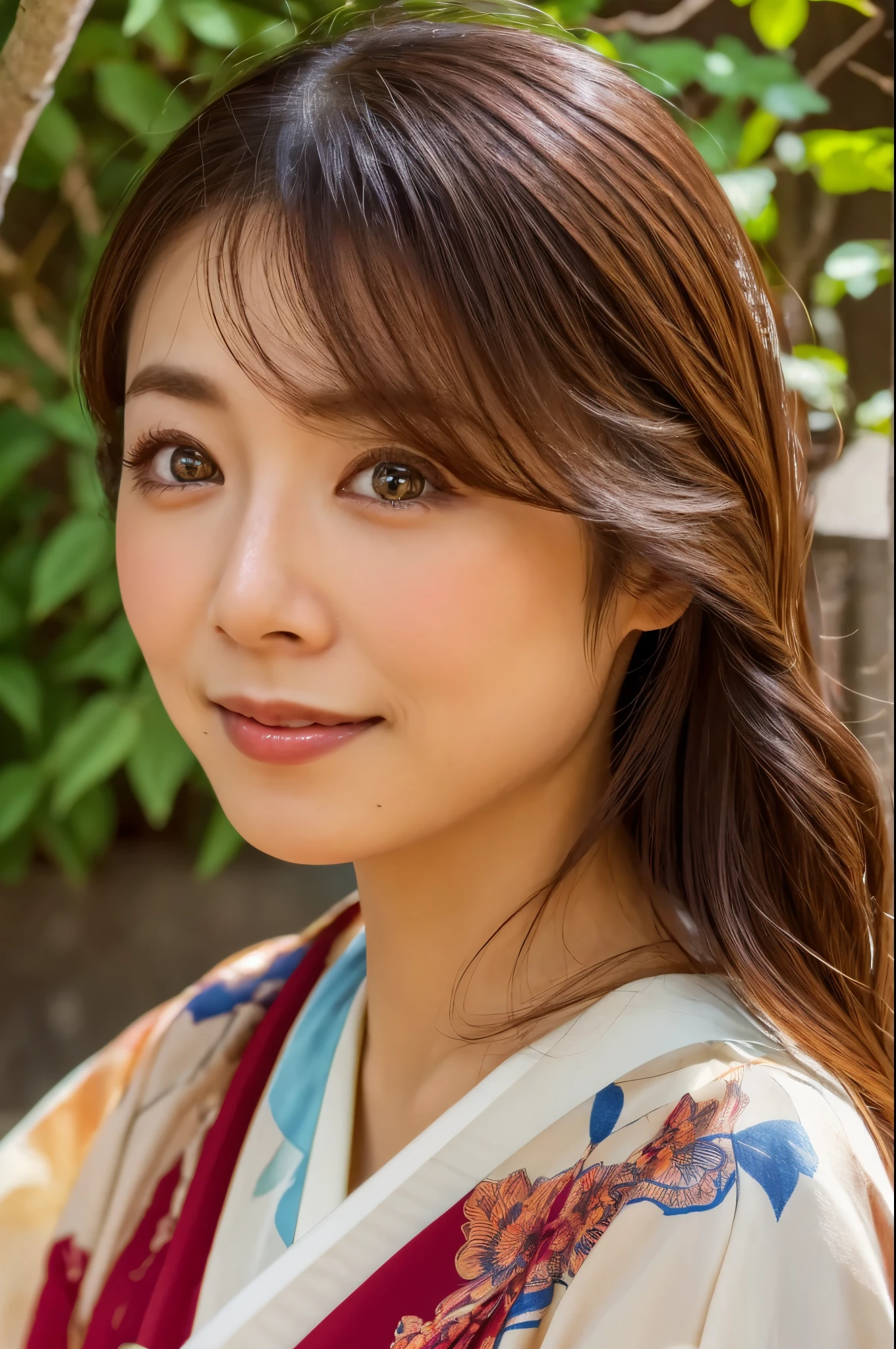 (best quality,highres,ultra-detailed),((portrait)),A beautiful Japanese lady, beautiful detailed eyes, beautiful detailed lips, extremely detailed face, long eyelashes,soft smile, flowing hair, natural lighting, wearing Japanese elegant Kimono,