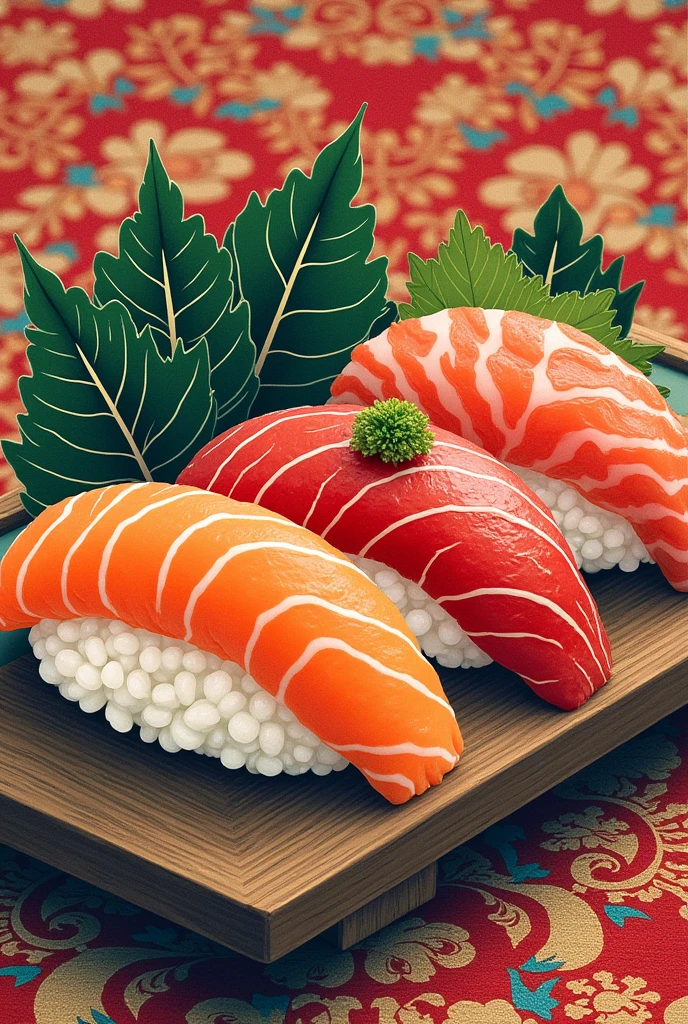 Sushi in woodcut on cordel