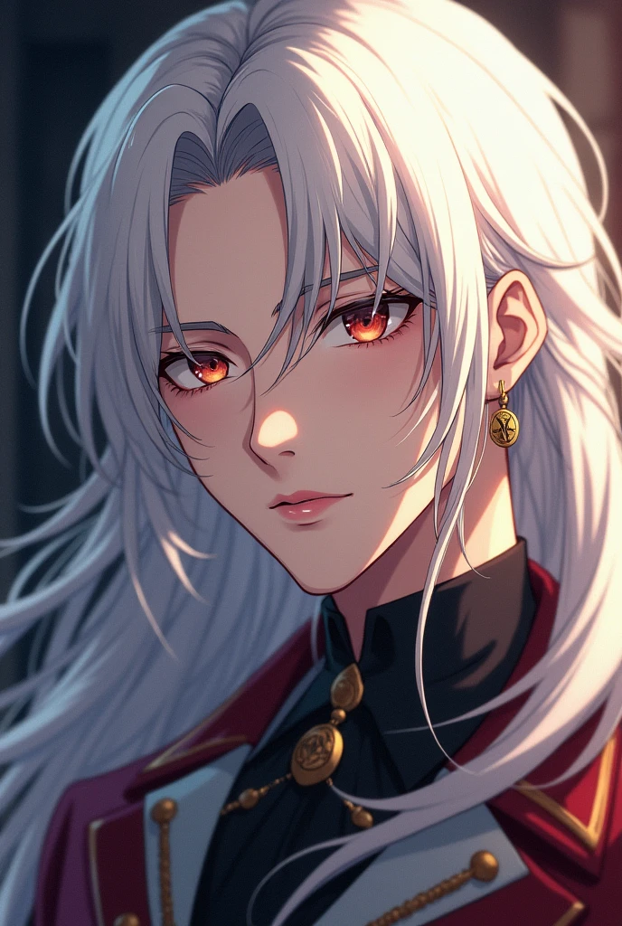 a close-up of a person with long white hair, add anime art style, handsome guy in pirate captain art in white victorian attire, best anime character design, male anime character, detailed anime character art, Sakimichan style, male anime style, stunning anime face portrait, anime art trends, high quality anime art style