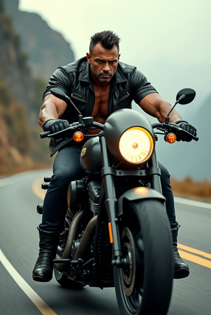 strong man on motorcycle