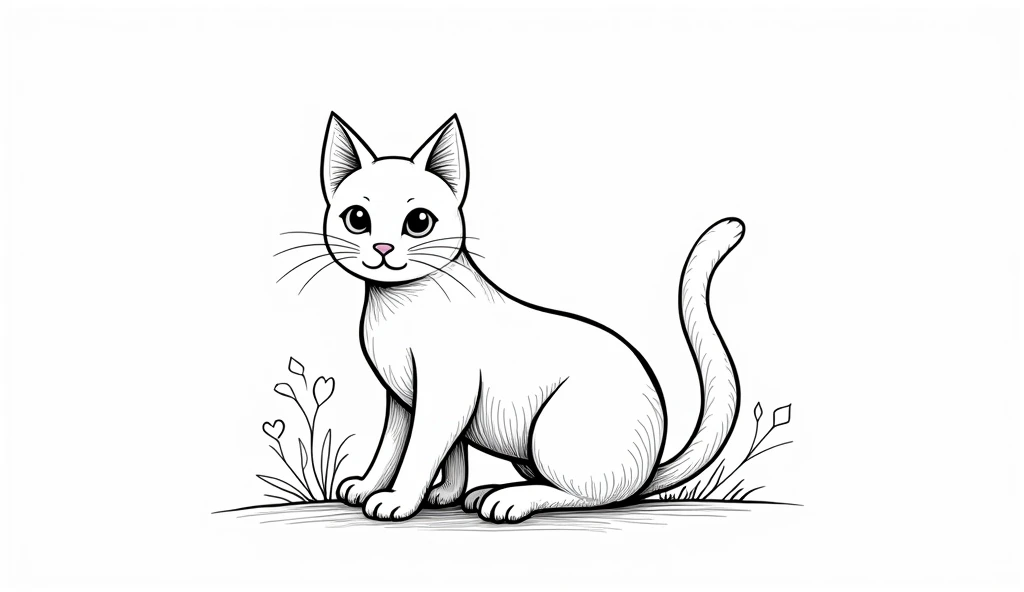 a cat, line art, colouring book, hand-draw, line art