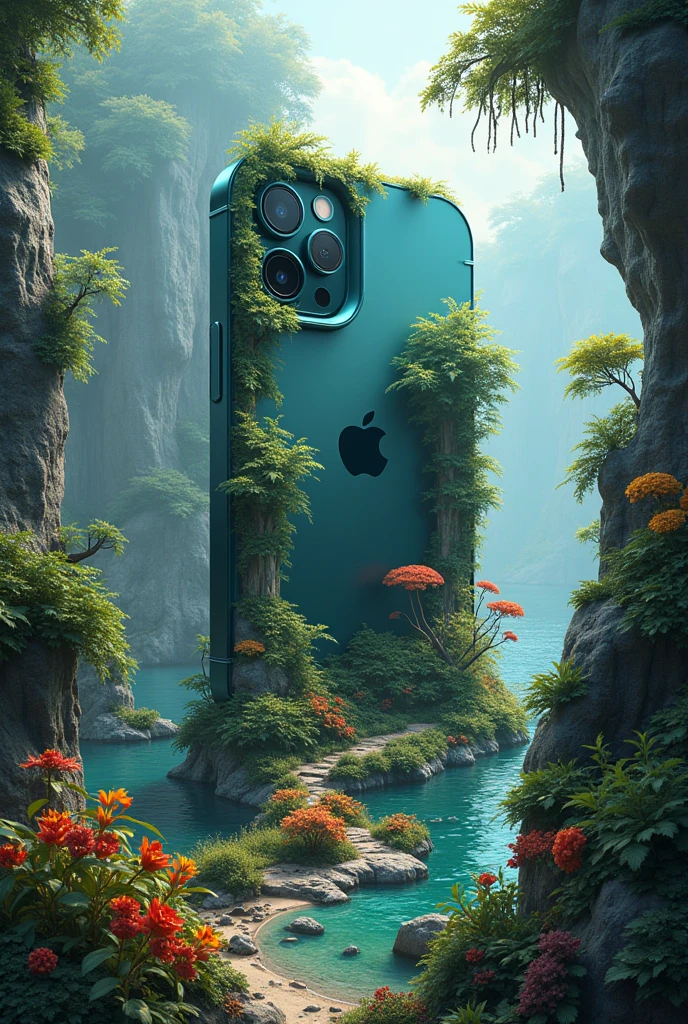 wallpaper hides the dynamic iland of the iphone, makes him get lost in the middle of the drawing, create a nature image with bizarre graphic elements