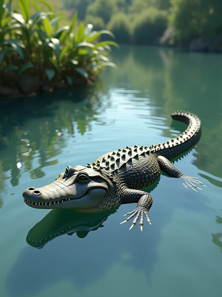 3D image drawing, alligator floating in the water