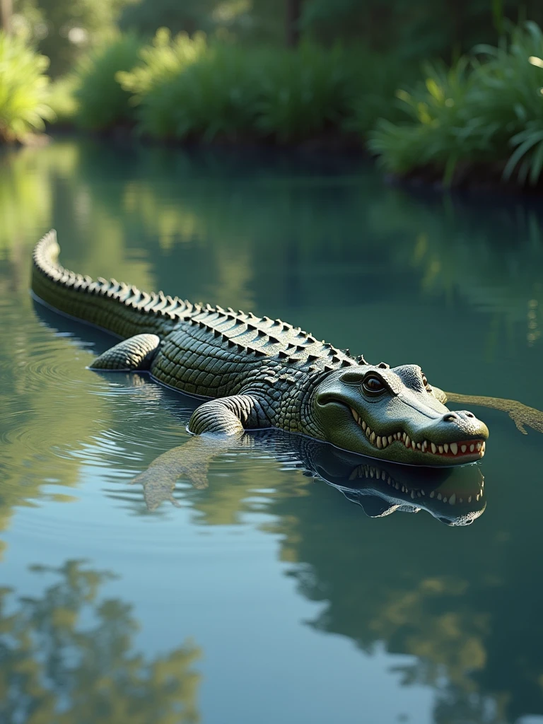 3D image drawing, alligator floating in the water