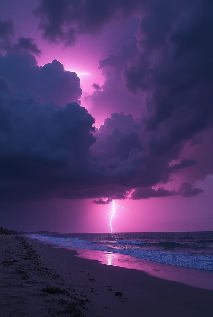 A very dark sunset on the beach dark image with some purple tones from a storm
