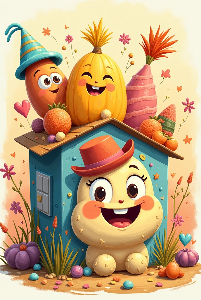 Box with the Atoles Tía Aní logo and besh and skin colors, creative for kids