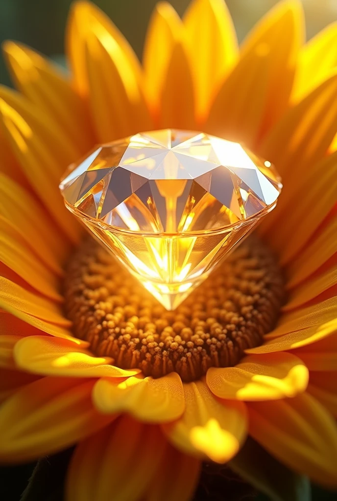 A diamond with sunflower petals around it ...and that the petals are glued to the diamond


