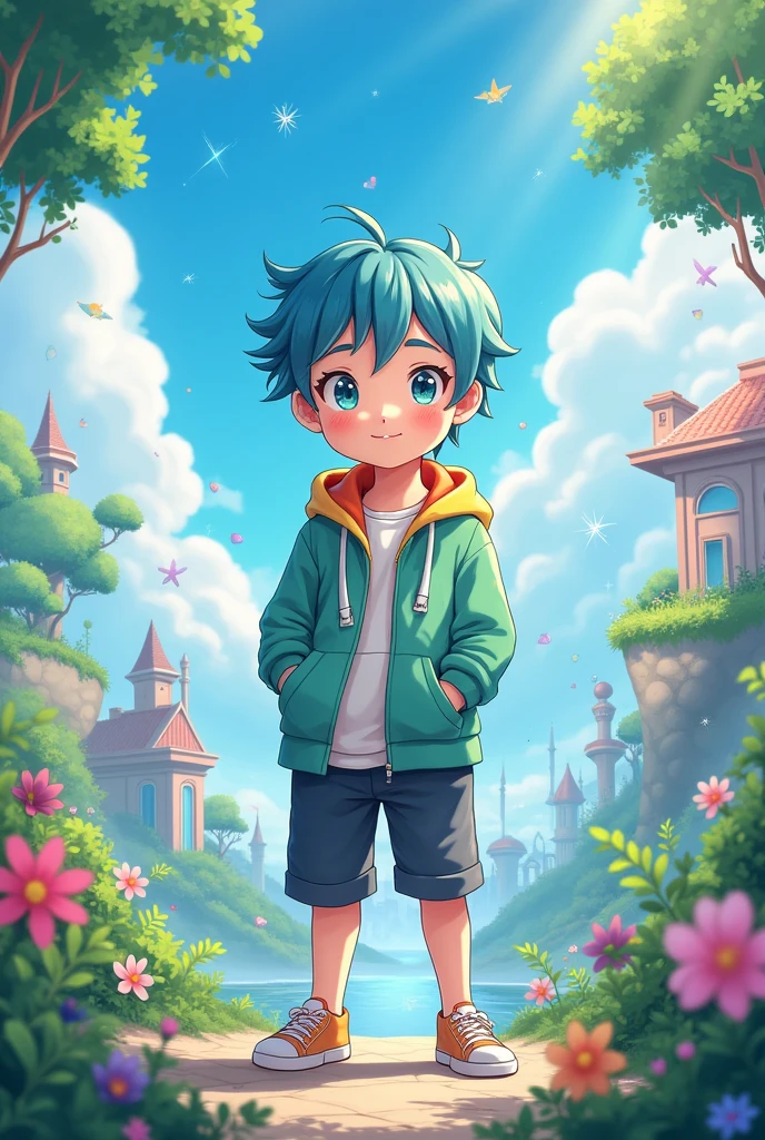 Make a picture with a cute anime character male