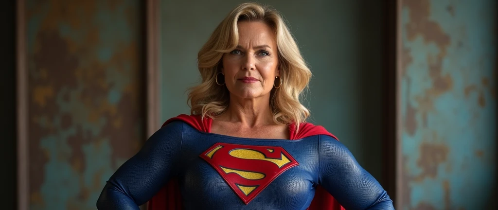 super old  Jean Smart Supergirl;strong arms; incredible woman; big breasts.  HD. Photograph, ((realism)), extremely high quality RAW photograph, ultra detailed photograph, sharp focus, high resolution, (detailed skin:1,3),high quality, film grain, Fujifilm XT3,Highly Detailed, movie, (Cinematic Photo:1.3) of (Realistic:1.3), by John Byrne/Jerry Ordway