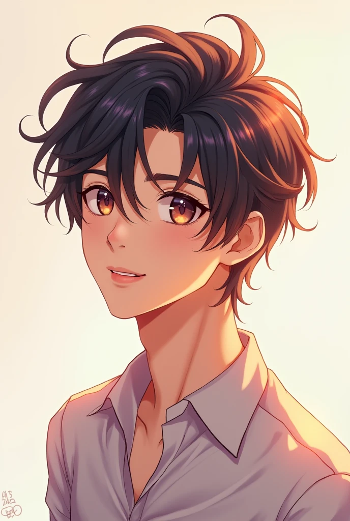 Make a picture with a cute anime character male adult