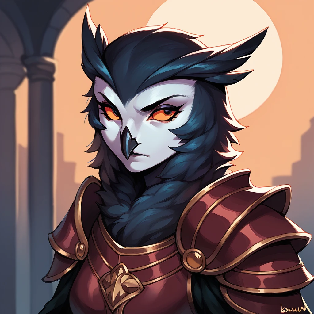 oouna, score_9, score_8_up, score_7_up, score_6_up, owl, with ebony black feathers and orange eyes in demonic armor
Waiting to start 
