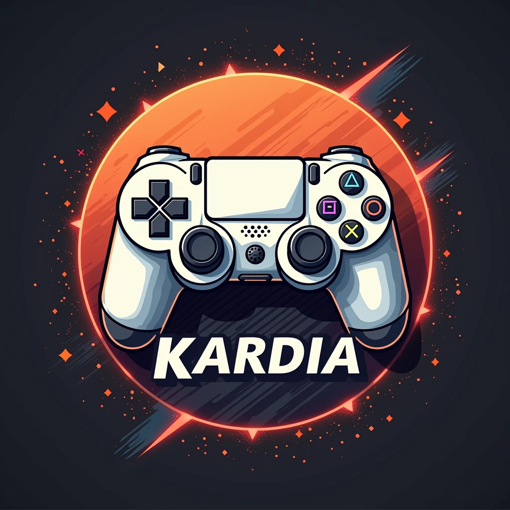 logotype, cerulean, ceruleanado com o nome Kardia, com tema de video game e controle de playstatio 4, blue tones in the background, not orange