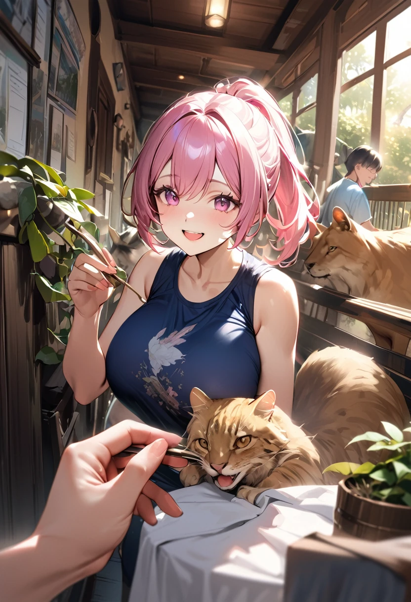 Highest quality、High resolution、Detailed Background、Realistic、RAW Photos、(Beautiful face in every detail:1.4)、Anatomically correct、(Normal number of fingers:1.2)、Detailed eyes、Teenage beauty、Perfect body line、(Huge breasts:1.2)、Light color hair、Bobcut、ponytail、Twin tails、cute仕草、Jokingly、A big smile、smile、zoo、
(友達とzooで飼育体験をする少女:1.5)、
As we passed through the entrance gate, we cheered as we saw the animals spread out before our eyes and immediately began our tour.、
The animals will be carefully cared for under the supervision of our staff.、
Learn about the ecology and habits of animals through hands-on activities such as feeding and cleaning.、
While working on the project with a serious expression, he also occasionally gets excited.、They look so happy to be able to touch the animals.、
Receive detailed explanations from the staff、It's a valuable experience while learning how to be considerate of animals.、
At the end, they took a commemorative photo and had a great time、cute