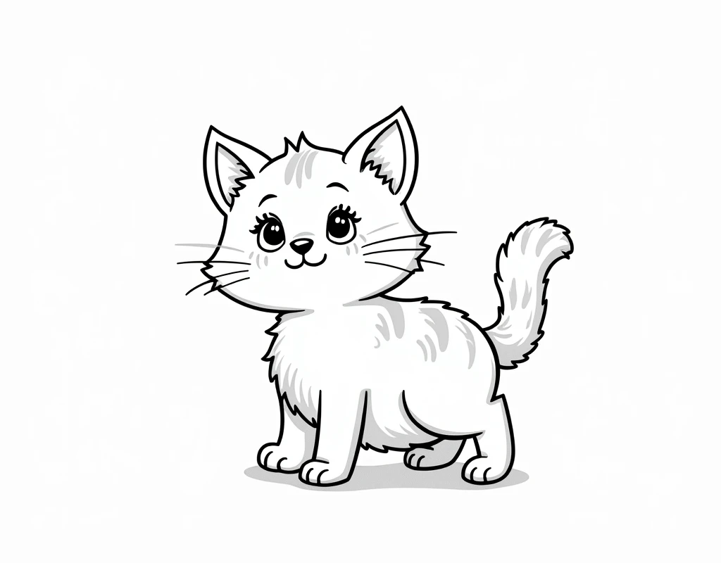 a cat, line art, cartoon character, colouring book, hand-draw, line art