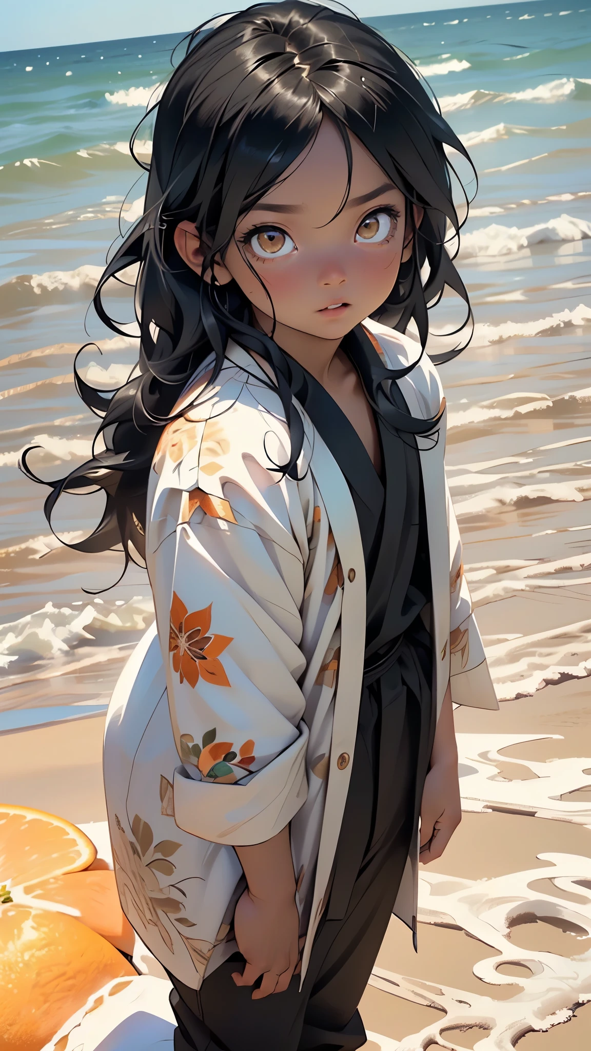 ,(((,1boy,male gender))),(((()))),
child's chest,(((black hair,long hair,colored inner hair))),((orange_eyes:1.3))),intricate eyes,beautiful detailed eyes,symmetrical eyes,big eyes:1.5,(((black skin,dark skin,lustrous skin:1.5,tanned skin,bright skin: 1.5,skin tanned,shiny skin,very shiny skin,shiny body))),(((kid body,a little chubby,good anatomy,accurate body proportions,detailed shota body for young boy,))),(((detailed face ans))),
(mexican clothes),(((robe outfit,robe clothes))),((bulge in pants)),((white and red clothes theme,intricate outfit,intricate clothes)),
(dynamic pose:1.0),embarrassed,(centered,scale to fit dimensions,Rule of thirds),
((Sky, Sea, clouds,)), with dark stormy clouds,((beach scenery,intricate scenery)),
(Glossy mexican ornaments),highres,sharp focus,(ultra detailed,extremely detailed),(photorealistic artwork:1.37),(extremely detailed CG unity 8k wallpaper),(((vibrant colors,vibrant theme))),(intricate),(masterpiece),(best quality),artistic photography,(photography taken by sldr),(intricate background),perfect rendered face,perfect face details,realistic face,photo realistic,((intricate detail)),(((realism))),