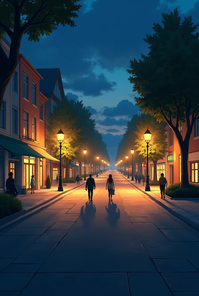 Night Crossroads: A crossroads lit by streetlights, with a welcoming atmosphere that invites conversation and meeting.