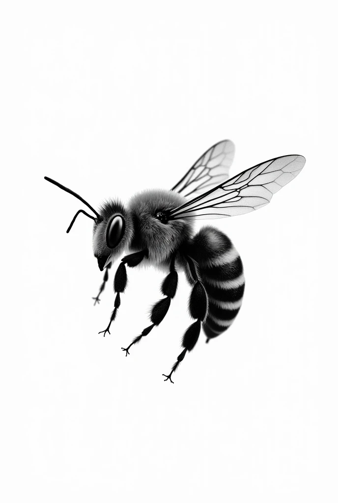 logo of a realistic sideways bee in black and white