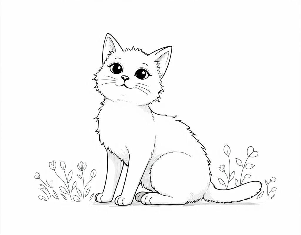 a cat, line art, colouring book, hand-draw, line art