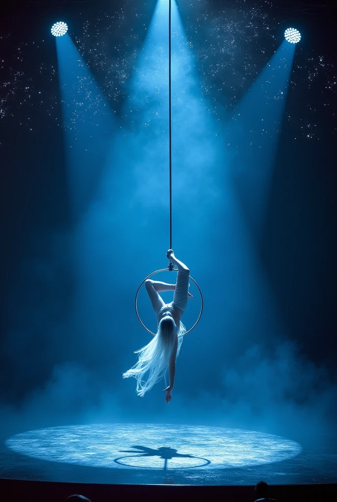 theater scenery that imitates the night, with lights and aerial hoop


