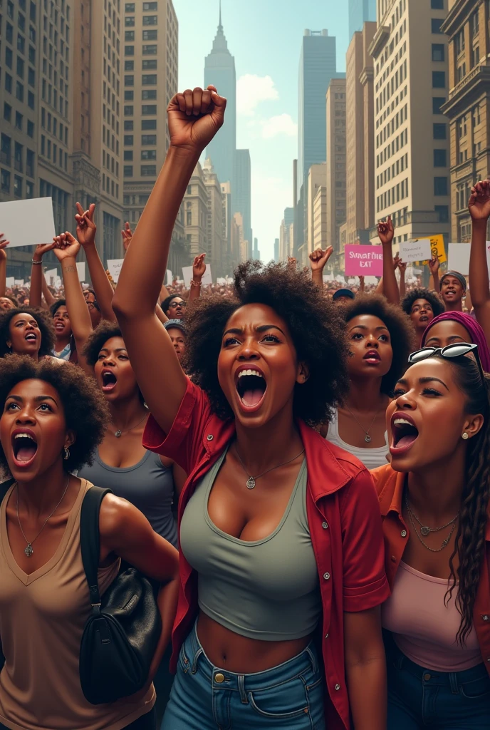 concerned people, large group of protestors, crowd is african American women, fighting for economic equality