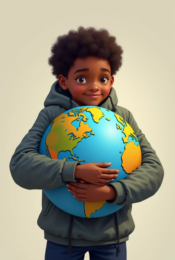 The image of a black boy hugging the globe