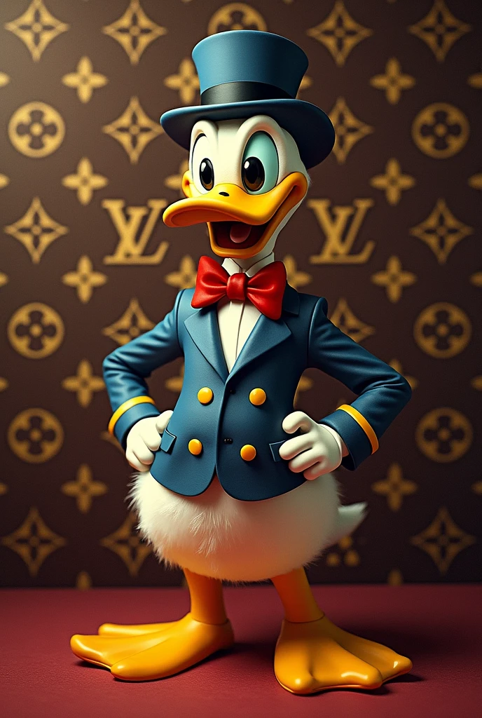 Dagobert Duck with a Louis Vuitton Monogram Background