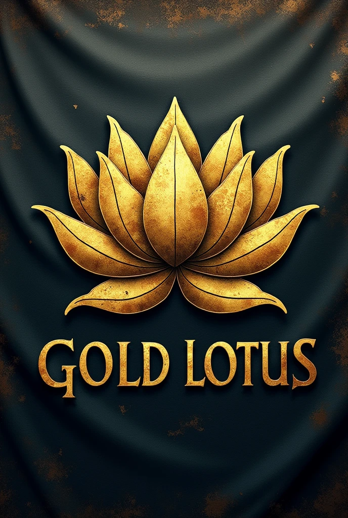 Create a golden lotus for a pirate flag with the name underneath the lotus saying "Gold Lotus"