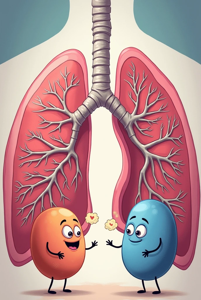 Pneumocyte type I and type II (Me) pointing out differences in each one