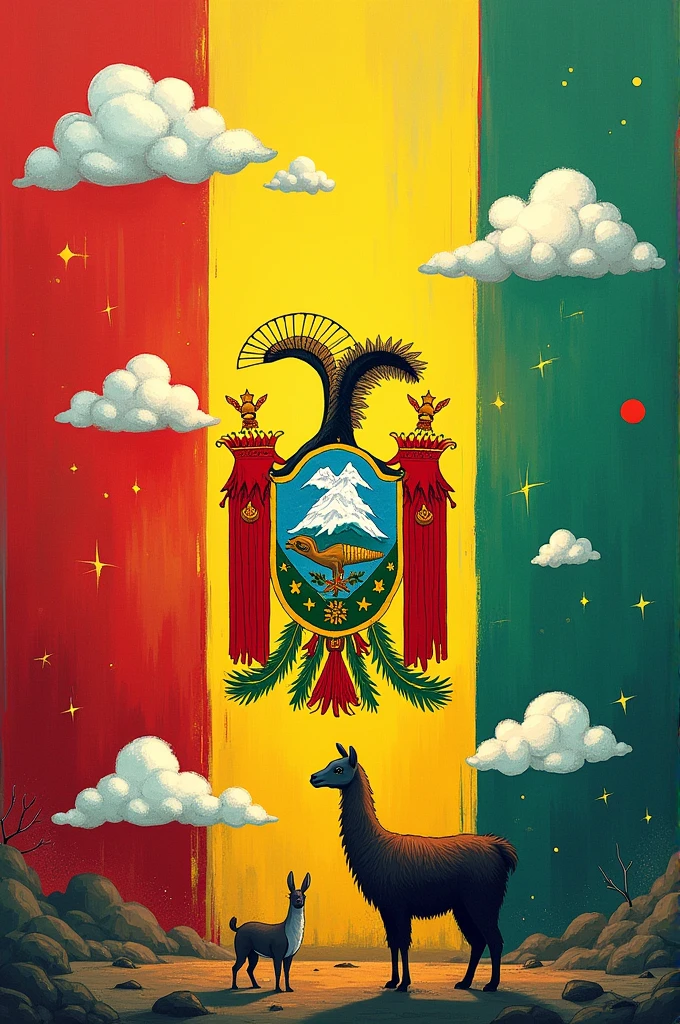 Surrealism images on the Bolivia flag easy to draw by hand 