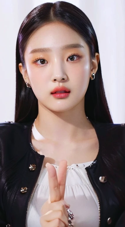 A close-up of a woman in a black jacket and a white shirt and golden eyes, lee ji-eun, Lee Ji Eun, black rose jisoo portrait, Jisoo from blackpink, iu lee ji-eun as supervillain, heonhwa choe, Kim Doyoung, parque me, Jisoo from blackpink, korean female actress, Jaeyeon Nam, Shin Min Jeong